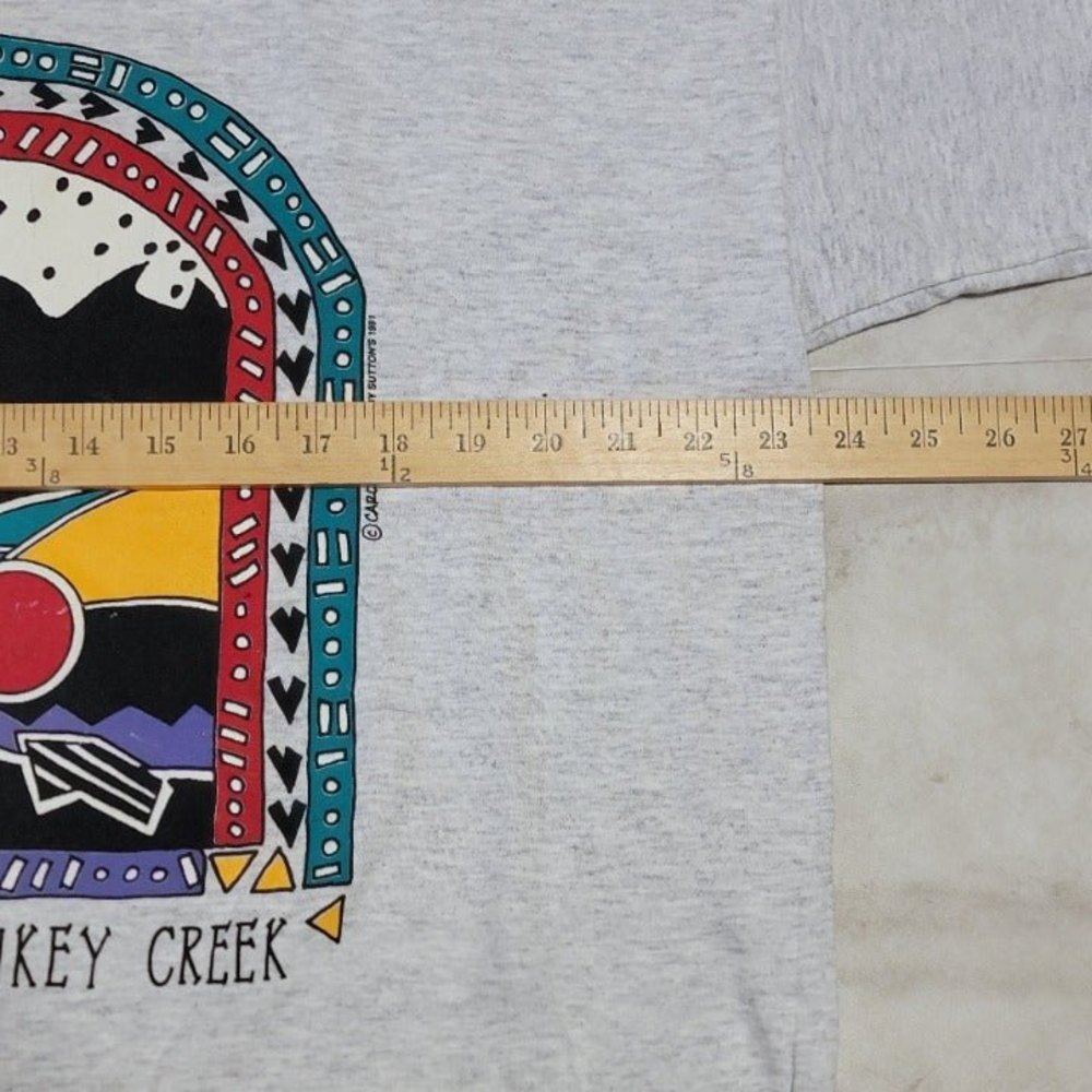 Vintage Dinkey Creek Aztec Fish Graphic Gray Double Collared and Sleeve Premier - Picture 2 of 8